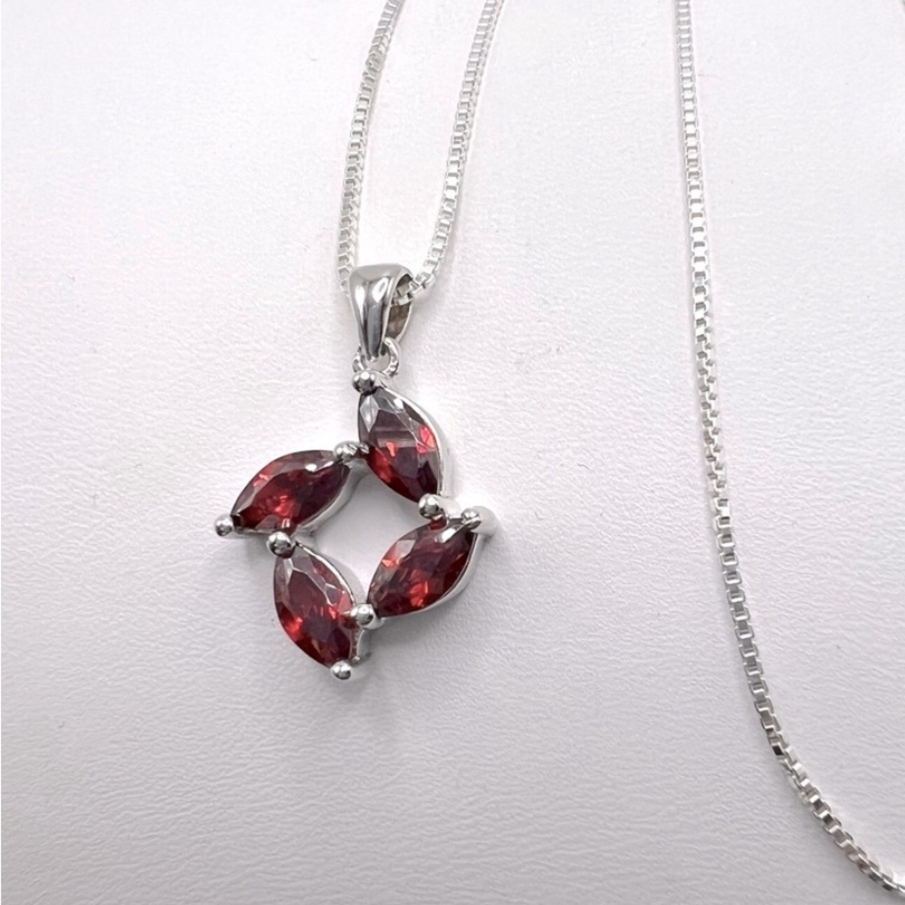 .925 Sterling Silver Marquis Garnet Cz Necklace - Picture 5 of 14
